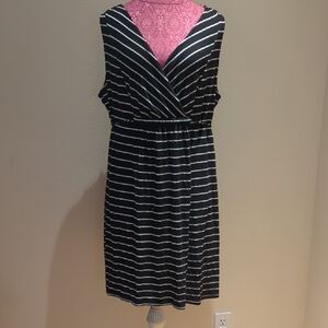 Motherhood Maternity Black and White Striped Sleeveless Midi Dress